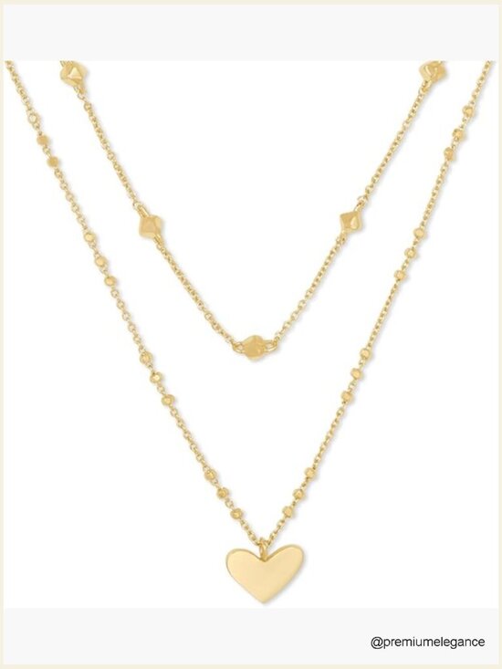 Jewelry - Gold Heart Layered Necklace 16in Cable Chain Lobster Claw